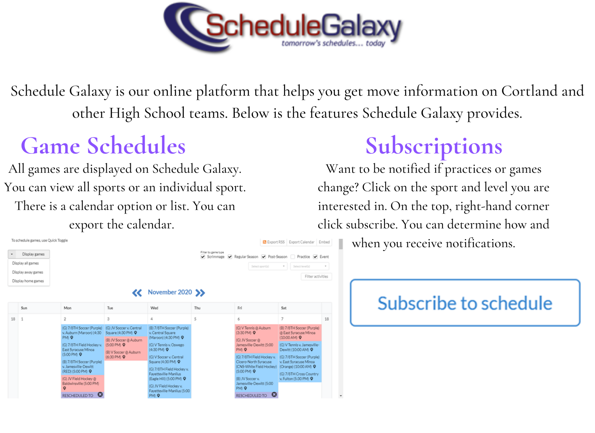 Schedule Galaxy Cortland Schools